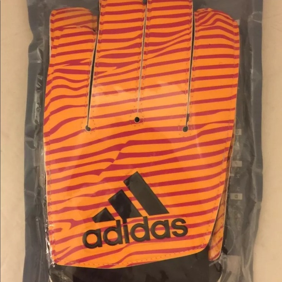 Adidas Football Gloves Adult Sz 10 X Training Soft Grip Neon Orange Striped - Picture 1 of 6